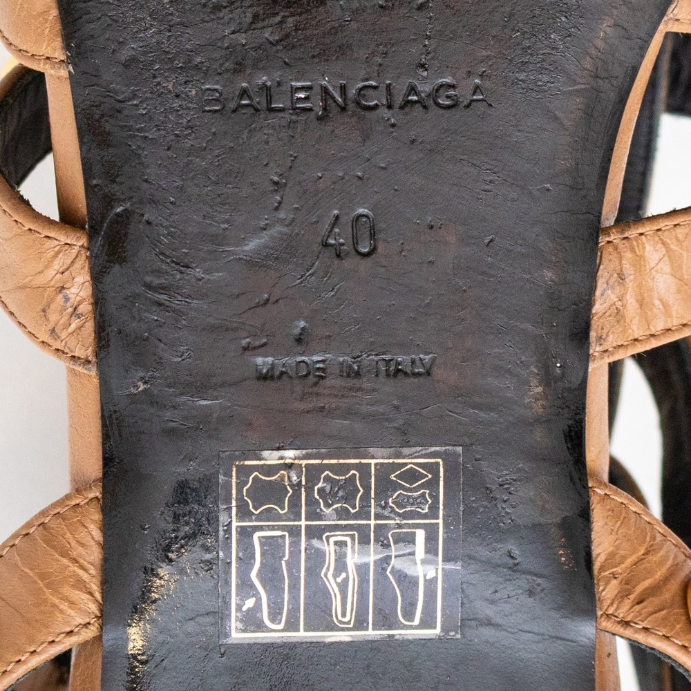 Balenciaga Women's Gladiator Sandals – Brown Leather  Gold Studs –Sz EU 40/US 10 - Picture 9 of 12
